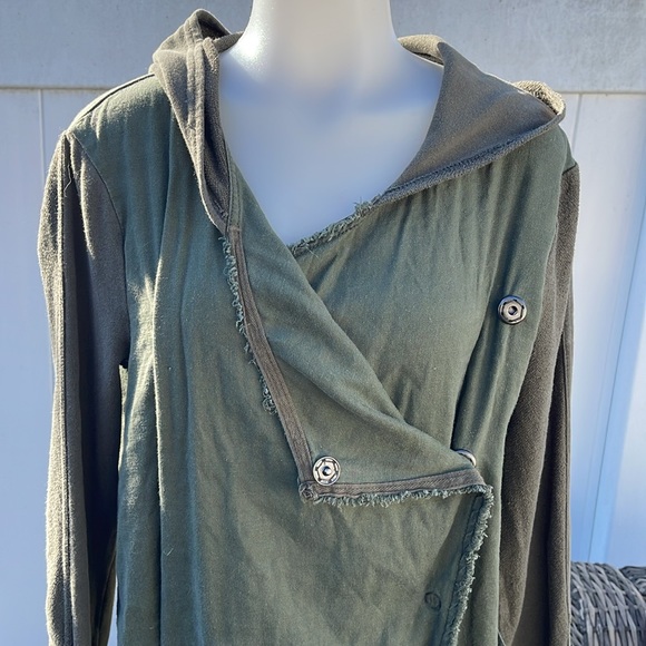 Free People Asymmetrical Snap Button Hoodie Olive Green Linen Blend Size S - Picture 2 of 12